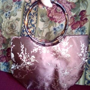 💙Asian silky style handbag w/ bamboo clutch strap